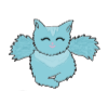 Cats Can Fly logo of a smiling blue cat with wings